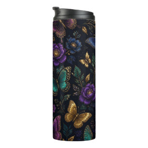 Dark Elegant Butterfly Pattern Thermal Tumbler