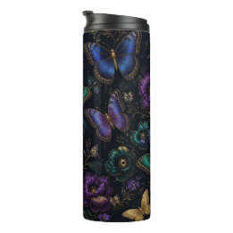 Dark Elegant Butterfly Pattern Thermal Tumbler