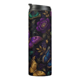 Dark Elegant Butterfly Pattern Thermal Tumbler