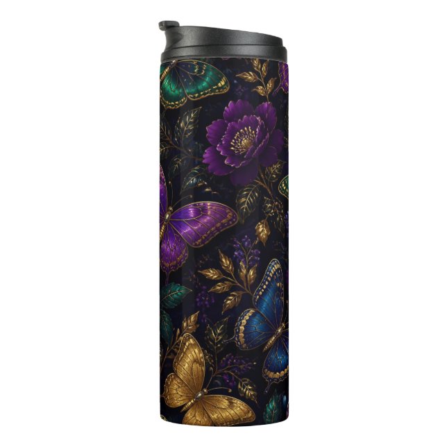 Dark Elegant Butterfly Pattern Thermal Tumbler (Rotated Right)