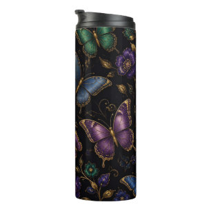Dark Elegant Butterfly Pattern Thermal Tumbler