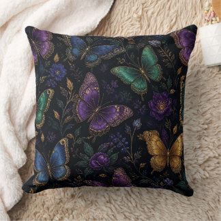 Dark Elegant Butterfly Pattern Throw Pillow
