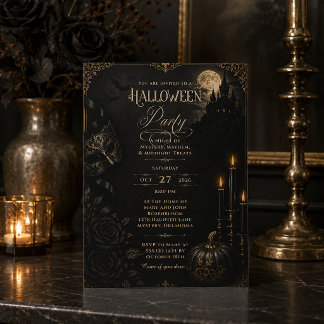 Dark Elegant Gothic Halloween Party Invitation |