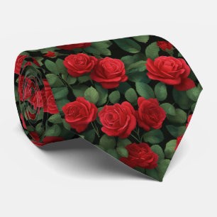 Dark Elegant Red Rose Pattern Tie