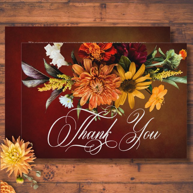 Dark Elegant Summer Sunset Floral Blur Wedding Thank You Card (Dark Elegant Summer Sunset Floral Blur Wedding Thank You Card)