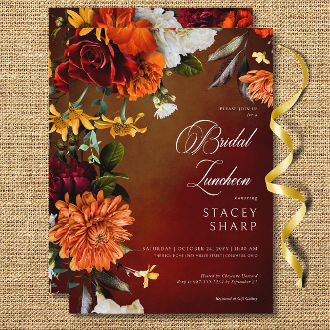 Dark Elegant Summer Sunset Floral Bridal Luncheon Invitation (Dark Elegant Summer Sunset Floral Bridal Luncheon Invitation)