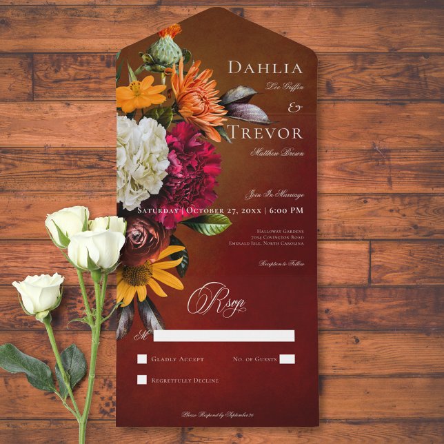 Dark Elegant Summer Sunset Floral No Dinner All In One Invitation (Dark Elegant Summer Sunset Floral No Dinner All In One Invitation)