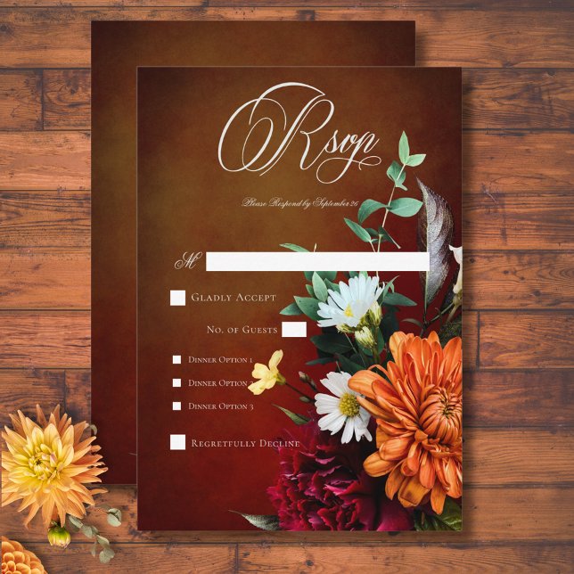 Dark Elegant Summer Sunset Floral Wedding Dinner RSVP Card (Dark Elegant Summer Sunset Floral Wedding Dinner RSVP Card)