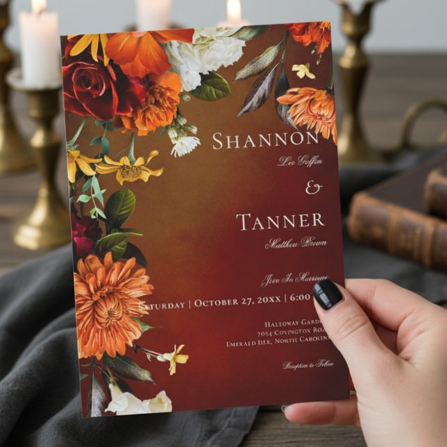 Dark Elegant Summer Sunset Floral Wedding Invitation (Creator Uploaded)