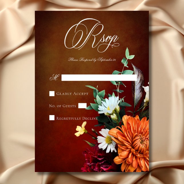 Dark Elegant Summer Sunset Floral Wedding RSVP Card (Dark Elegant Summer Sunset Floral Wedding RSVP Card)