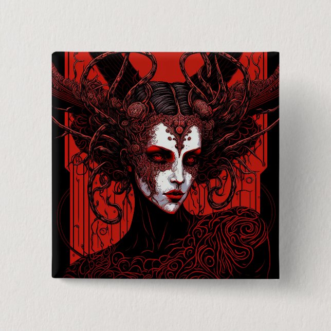Dark Elf Demon Red Black Fantasy Art 15 Cm Square Badge (Front)