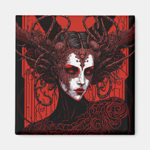 Dark Elf Demon Red Black Fantasy Art Magnet