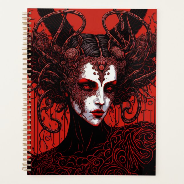 Dark Elf Demon Red Black Fantasy Art Planner (Front)