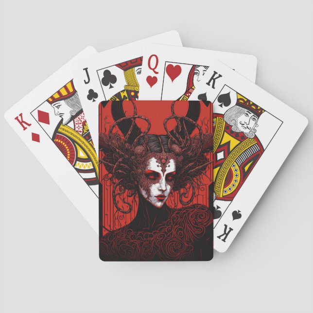 Dark Elf Demon Red Black Fantasy Art Playing Cards (Back)