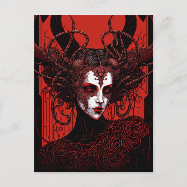Dark Elf Demon Red Black Fantasy Art Postcard (Front)