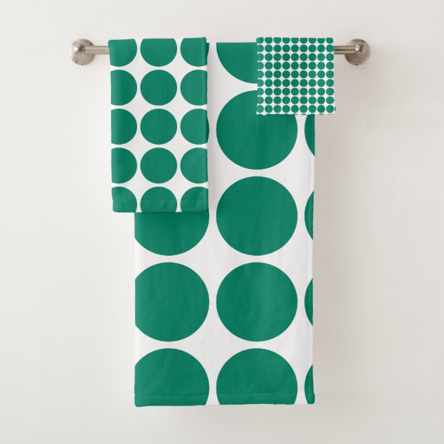 Dark Emerald Green Blue Colour Scandi Dots Design Bath Towel Set (Insitu)