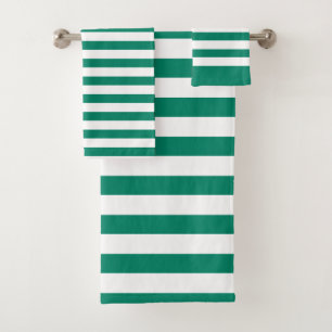 Dark Emerald Green Blue Colour Stripes Summer   Bath Towel Set