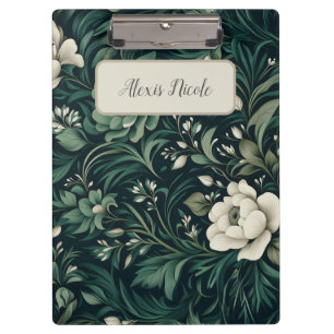 Dark Emerald Green Floral Clipboard