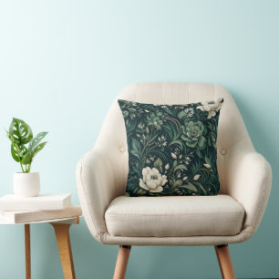 Dark Emerald Green Floral Cushion