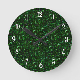 Dark Emerald Green Glitter Round Clock
