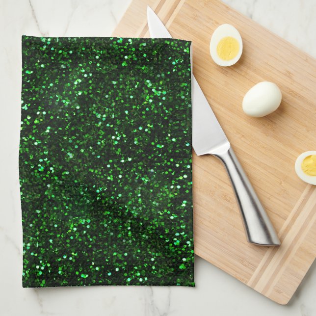 Dark Emerald Green Glitter Tea Towel (Quarter Fold)