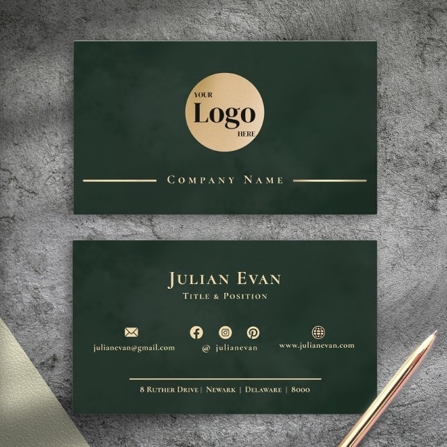 Dark Emerald Green Gold Professional Company Logo Business Card (Dark Emerald Green Gold Professional Company Logo Business Card)