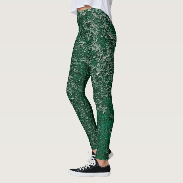 Dark Emerald Green Rusted Metal Texture Abstract Leggings (Left)