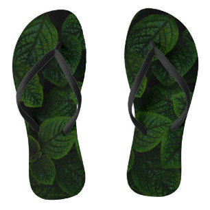 Dark Emerald Green Textured Leaves Pattern Jandals