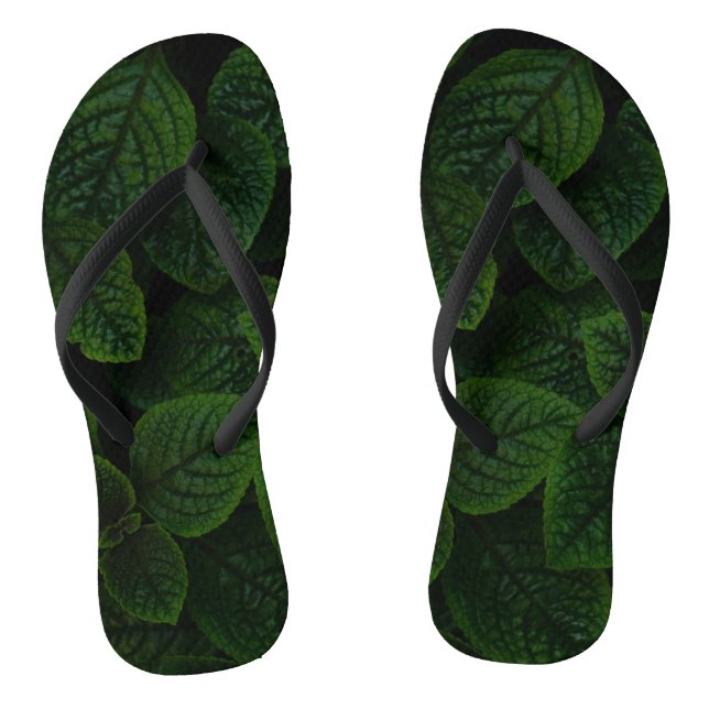 Dark Emerald Green Textured Leaves Pattern Jandals (Footbed)