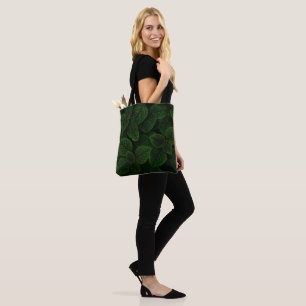 Dark Emerald Green Textured Leaves Pattern Tote Bag