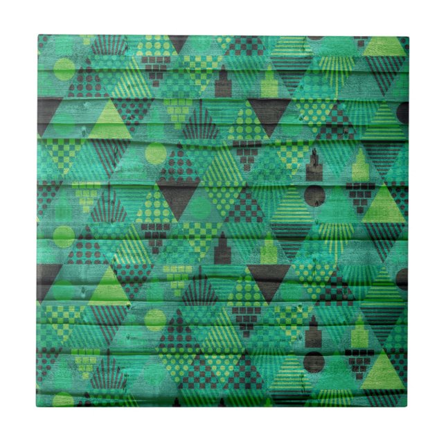 Dark Emerald Green Triangle Pattern Tile (Front)