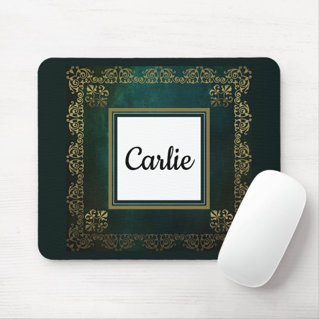 Dark Emerald Green Vintage Mousepad (With Mouse)