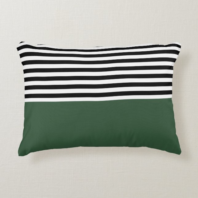 Dark Emerald Green With Black and White Stripes Decorative Cushion (Front)