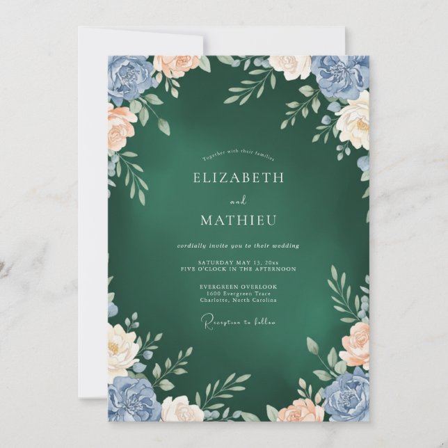 Dark Emerald Peony Wedding Invitation (Front)