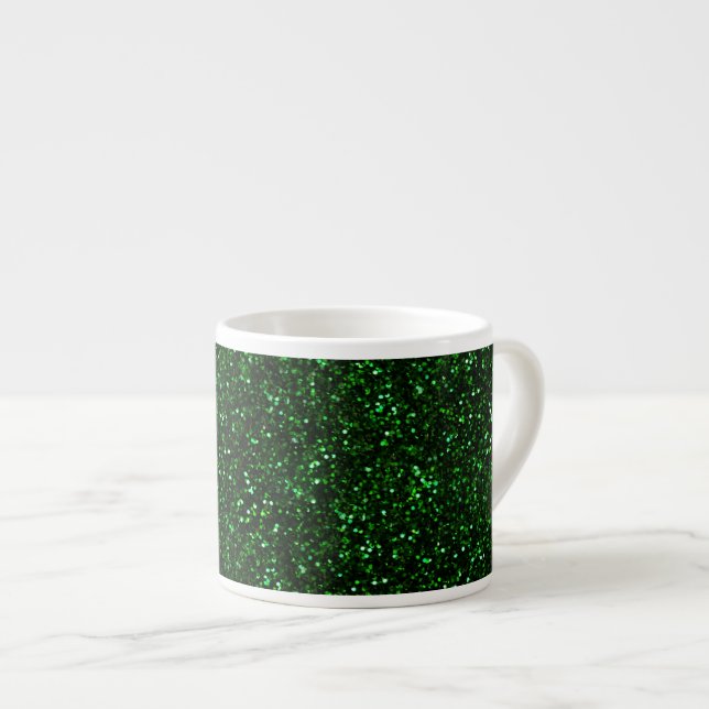 Dark Emerald Spring Green Glitter Espresso Cup (Front Right)