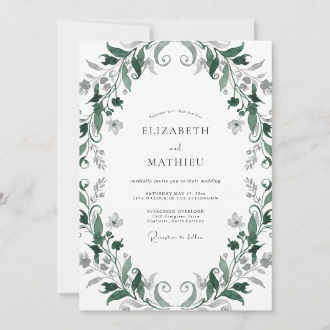Dark Emerald Vine Wedding Invitation (Front)