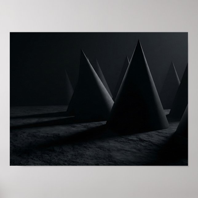 Dark Emerging Cones Geometric Minimalist Wall Art (Front)