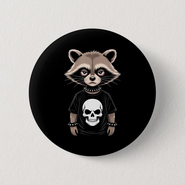 Dark Emo Raccoon With Skull Punk Style Alternative 6 Cm Round Badge (Front)