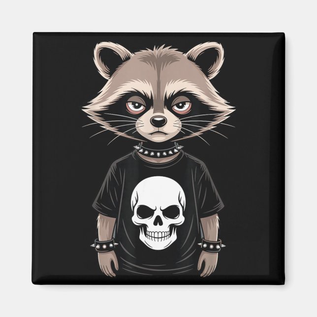 Dark Emo Raccoon With Skull Punk Style Alternative Magnet (Front)