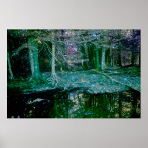 Dark Enchanted Fantasy Art Forest Pond Poster