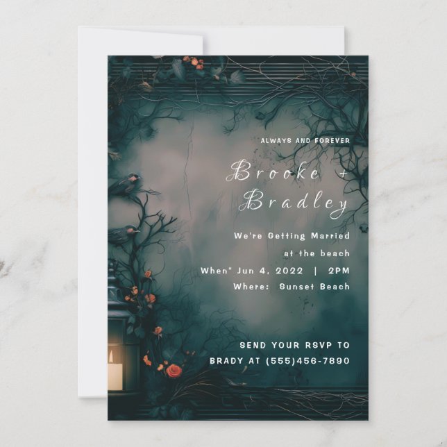 Dark Enchanted Forest Wedding Invitation (Front)