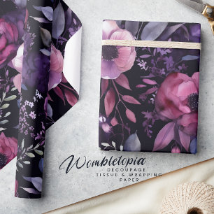 Dark Enchantment Pink & Purple Anemone Decoupage Wrapping Paper