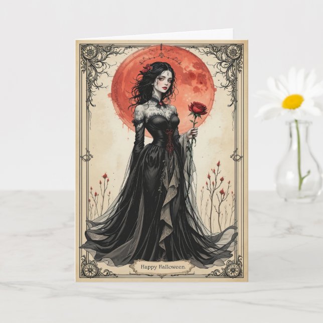 Dark Enchantress Halloween Gothic Glamour Elegance Card (Small Plant)