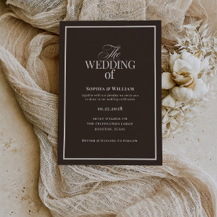 Dark Espresso Brown Luxe Neutral Wedding Invitation