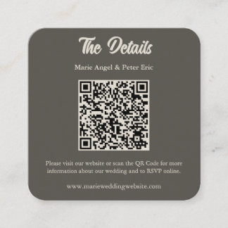 Dark Espresso Brown Wedding QR Code Enclosure Square Business Card