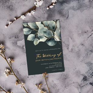 Dark Eucalyptus branch and green leaves wedding Invitation