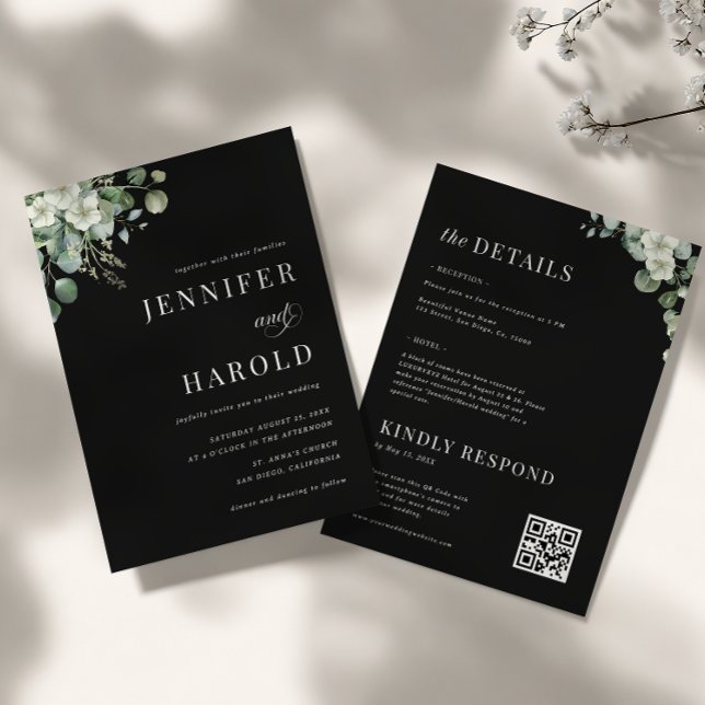 Dark Eucalyptus Minimalist All in One Wedding Invitation (Creator Uploaded)