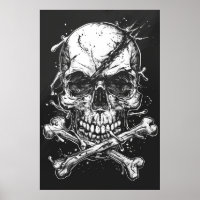 Dark Evil Unique Skull and Crossbones Illustration