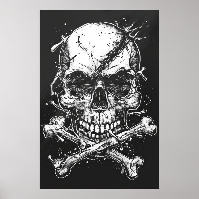 Dark Evil Unique Skull and Crossbones Illustration Poster (Front)