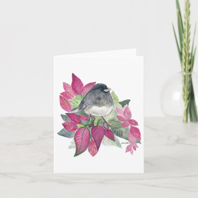 Dark-eyed Junco Bird Flowers Card (Front)